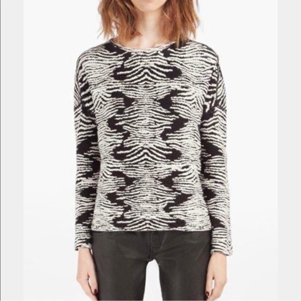 Maje Cotton Wool Blend Pullover Sweater Size 1/Small Abstract Zebra Textured